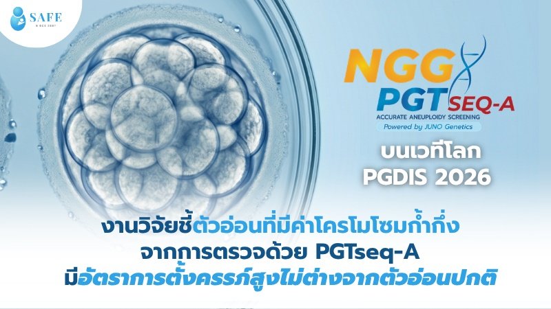 งานวิจัย SAFE Fertility Clinic บนเวทีโลก PGDIS 2026: โชว์ศักยภาพ PGTseq-A ชี้ให้เห็นว่าตัวอ่อนโครโมโซมก้ำกึ่ง สามารถมีอัตราการตั้งครรภ์สูงไม่ต่างจากตัวอ่อนปกติ ผ่านงานวิจัยบนเวทีโลก PGDIS 2026